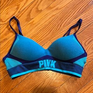 PINK Victoria's Secret Blue Bra with Adjustable Straps and Logo Band